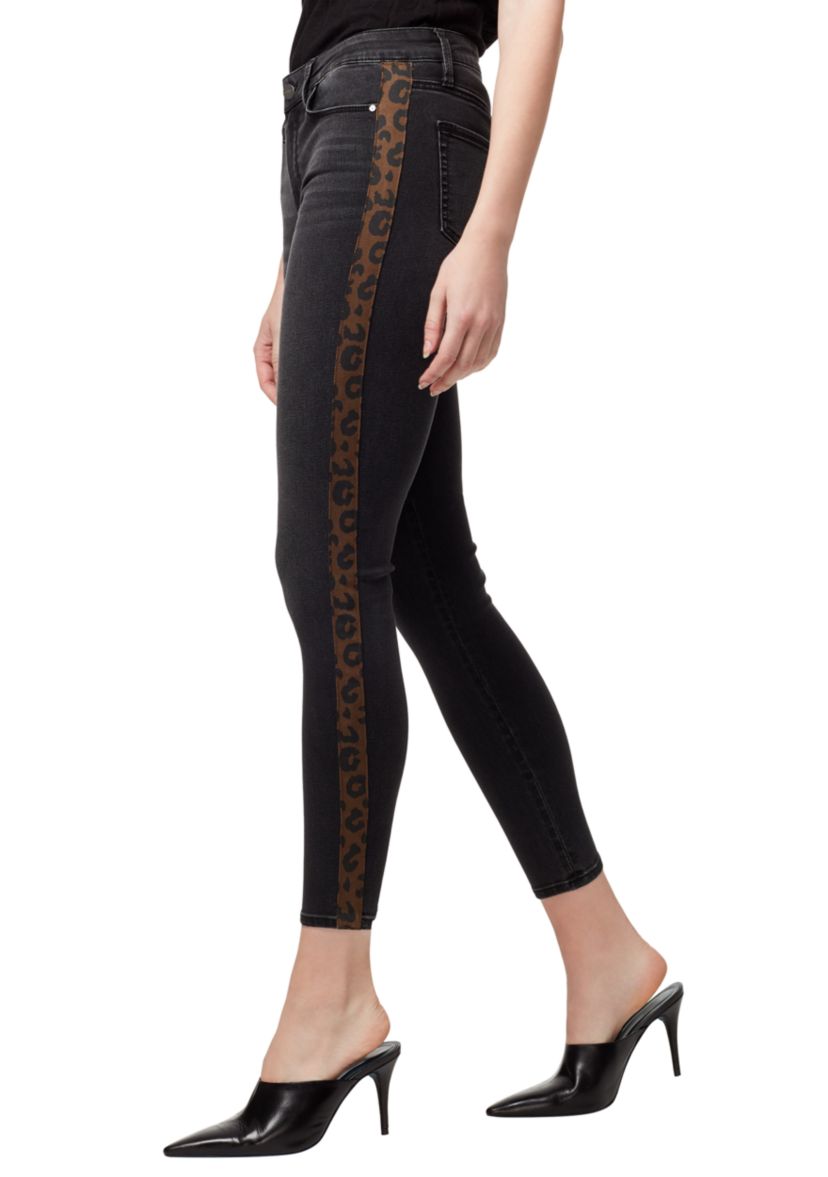 Womens Social Standard Cheetah Side Stripe Skinny Ankle Jeans