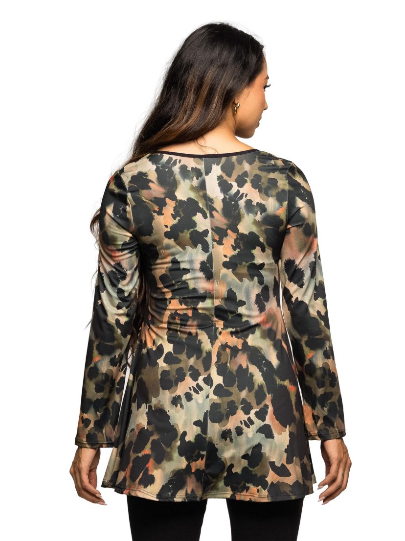 Maternity Multiprint Long Sleeve Scoop Neck A Line Top