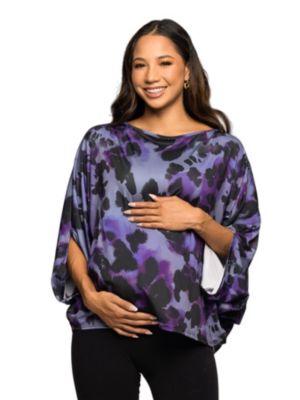 24seven Comfort Apparel Women's Maternity Purple Animal Print Boat Neck Dolman Sleeve Top