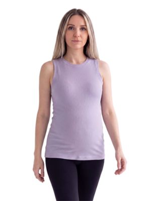 24seven Comfort Apparel Women's Basic Maternity Ribbed Knit Round Neck Sleeveless Tank Top, Lilac, 3XL