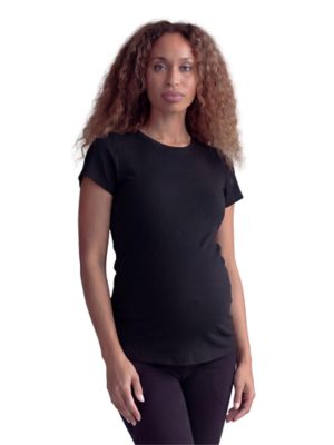 24seven Comfort Apparel Women's Basic Maternity Ribbed Knit Round Neck Short Sleeve Top
