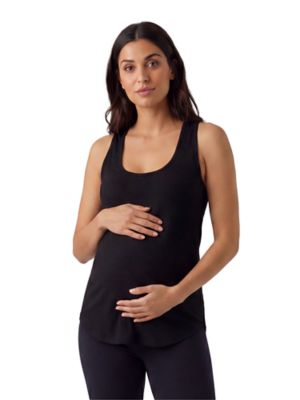 24seven Comfort Apparel Women's Basic Maternity Ribbed Knit Sleeveless Scoop Neck Long Flared Tank Top