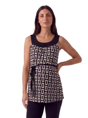 24seven Comfort Apparel Women's Essential Maternity Geometric Print Round Neck Sleeveless Waist Tie Top