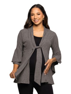 24seven Comfort Apparel Women's Maternity Tie Front Bell Sleeve Cardigan