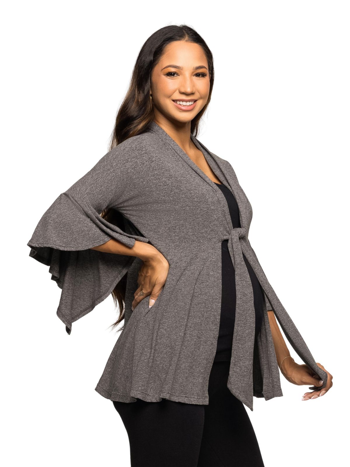 Maternity Tie Front Bell Sleeve Cardigan