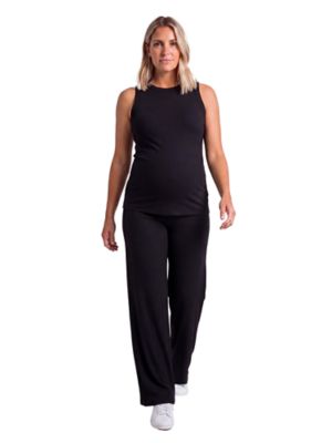 24seven Comfort Apparel Women's Basic Maternity Ribbed Knit Tank Top and Elastic Waist Wide Leg Pant Set