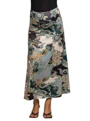 24seven Comfort Apparel Women's Maternity Green Paisley Print Maxi Skirt