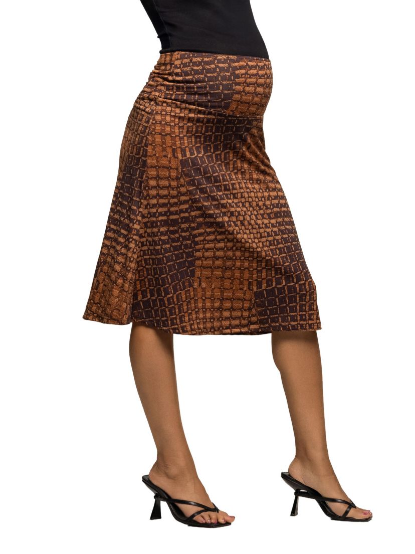 Maternity Brown Geometric Print Knee Length Skirt