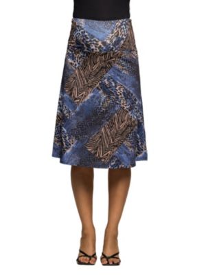 24seven Comfort Apparel Women's Maternity Blue Animal Print Knee Length Skirt
