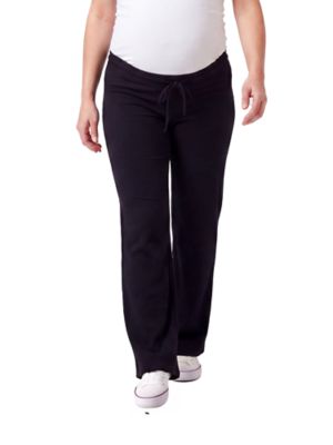 24seven Comfort Apparel Women's Basic Maternity Ribbed Knit Drawstring Wide Leg Lounge Pants