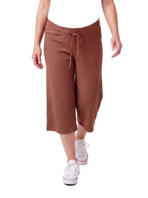 24seven Comfort Apparel Women's Basic Maternity Ribbed Knit Drawstring Flared Capri Pants, 2X