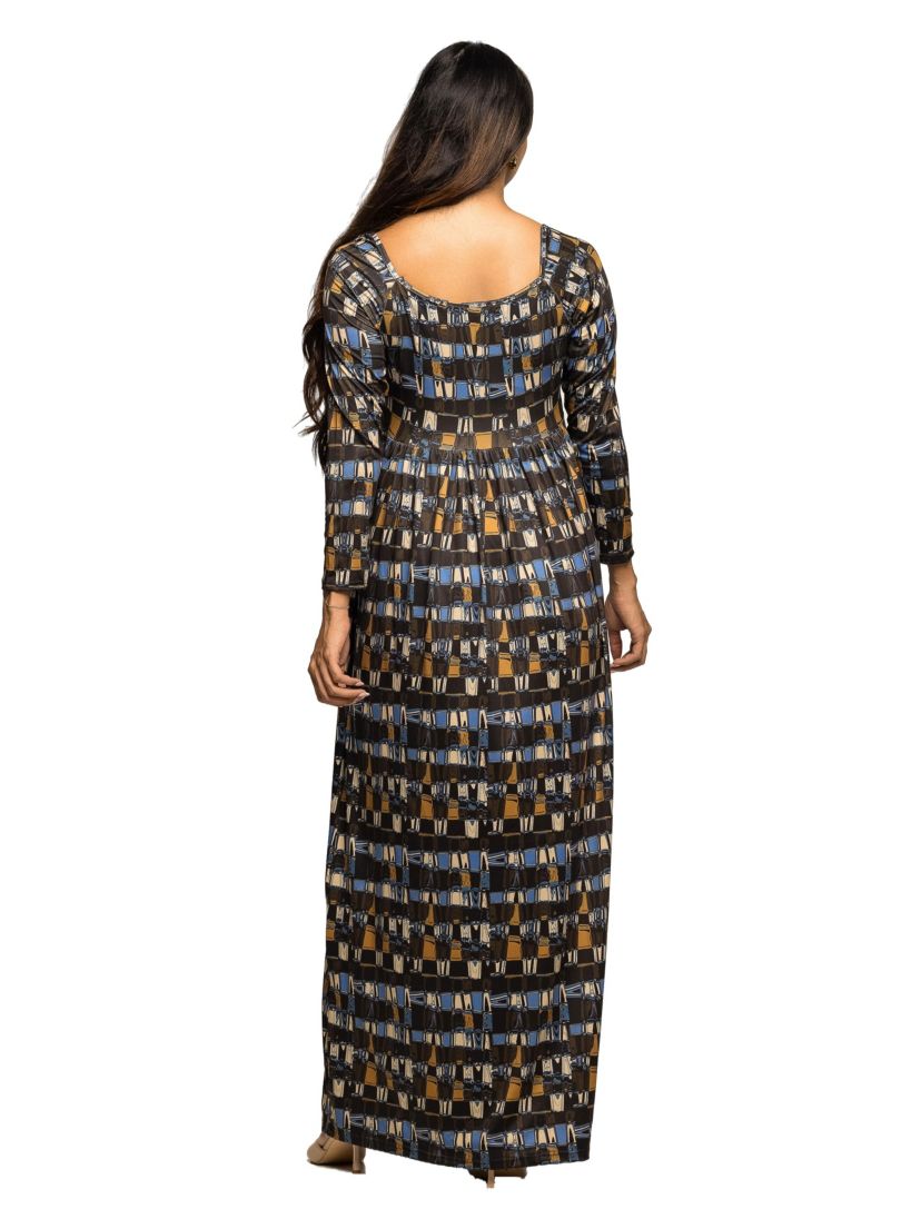 24seven Comfort Apparel Maternity Brown Geometric Print Long Sleeve Empire  Waist Maxi Dress | Belk