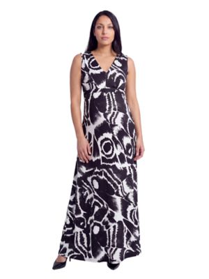 24seven Comfort Apparel Women's Essential Maternity Abstract Print V Neck Sleeveless Tie Back Empire Waist Maxi Dress