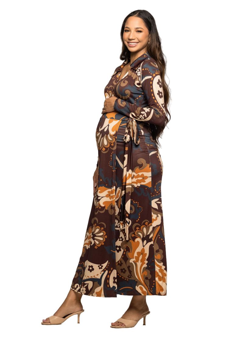 empire waist maternity maxi dress Linen Maxi Maternity Dress With Empire Waist Tie And Long Sleeves In  Natural Colour by Nikka Place