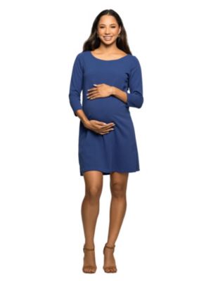 24seven Comfort Apparel Women's Maternity Three Quarter Sleeve A Line Knee Length Dress