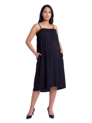 24seven Comfort Apparel Women's Essential Maternity Spaghetti Strap Smocked Pocket A Line Maxi Dress