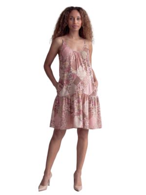 24seven Comfort Apparel Women's Essential Maternity Patchwork Scoop Neck Spaghetti Strap Pocket A Line Mini Dress