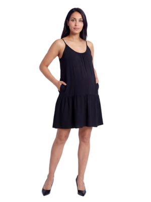 24seven Comfort Apparel Women's Essential Maternity Scoop Neck Spaghetti Strap Pocket A Line Mini Dress
