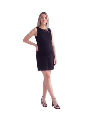 24seven Comfort Apparel Women's Elevate Maternity Lace Sleeveless Boat Neck Mini Shift Dress