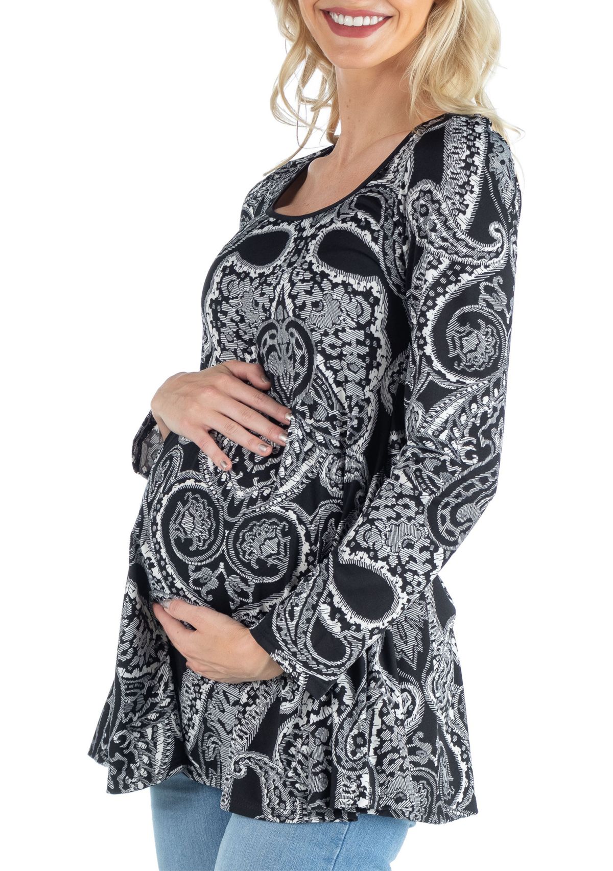 Maternity Black Paisley Long Sleeve Tunic Top
