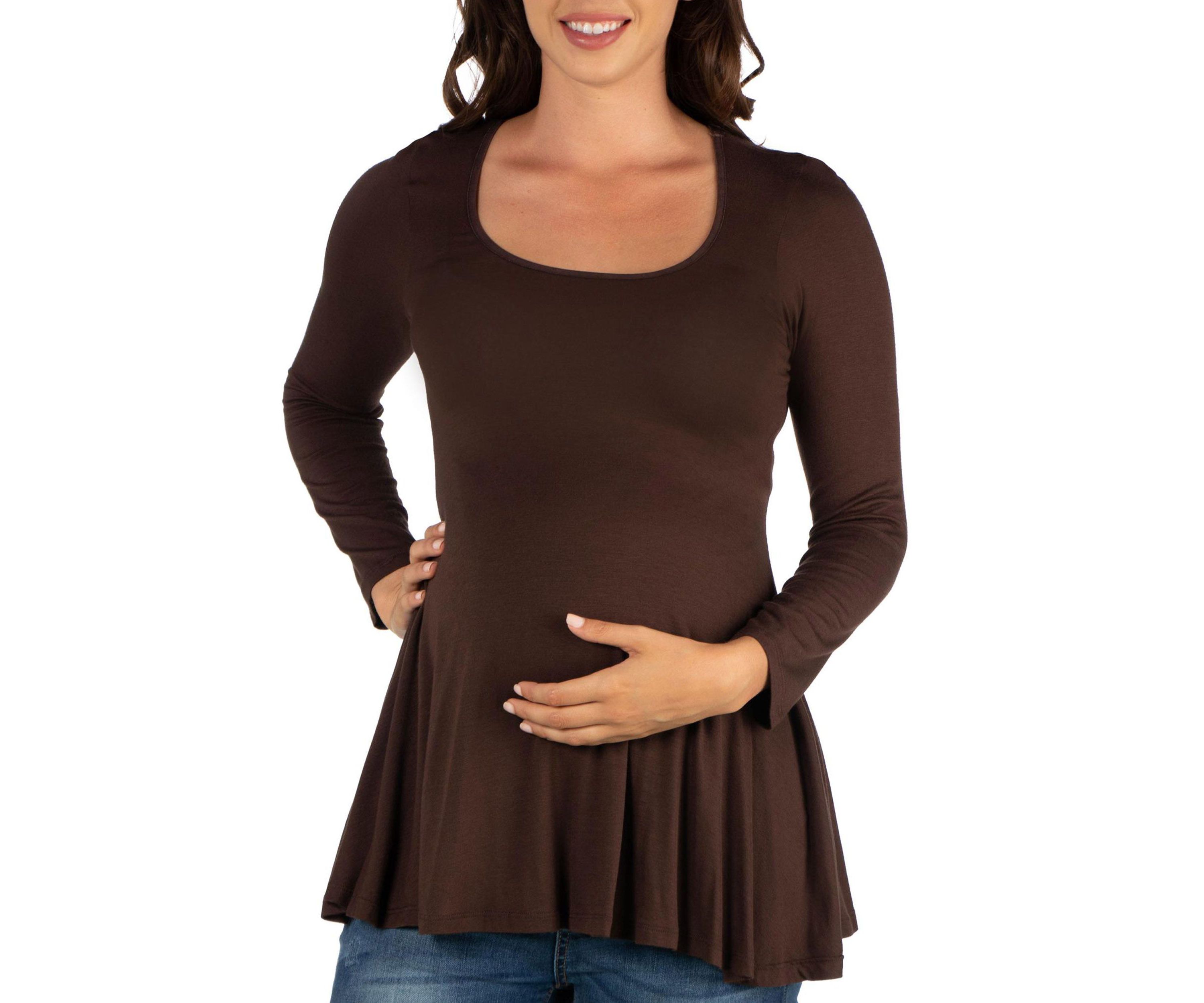 Long Sleeve Solid Color Swing Style Flared Maternity Tunic Top