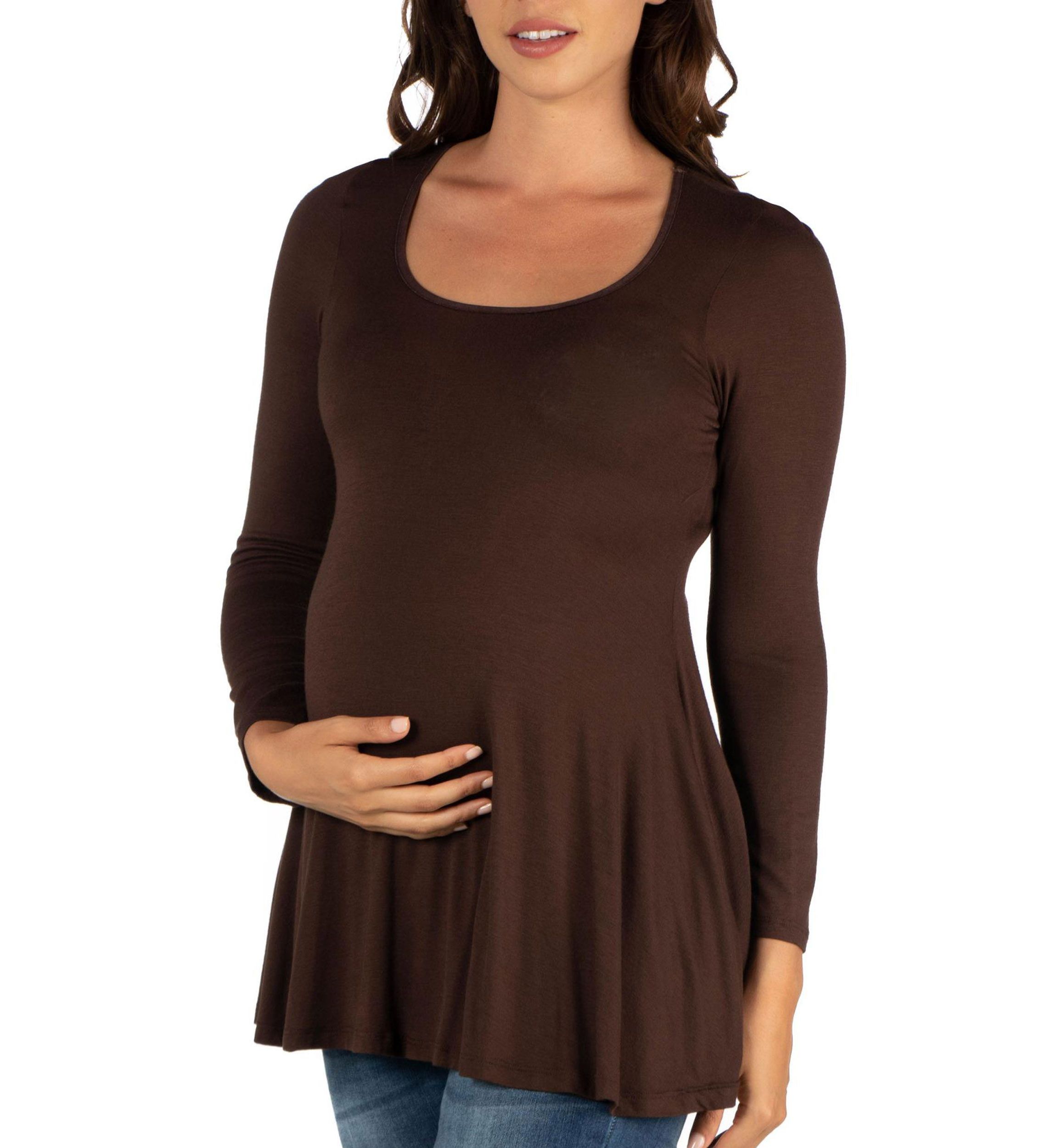 Long Sleeve Solid Color Swing Style Flared Maternity Tunic Top