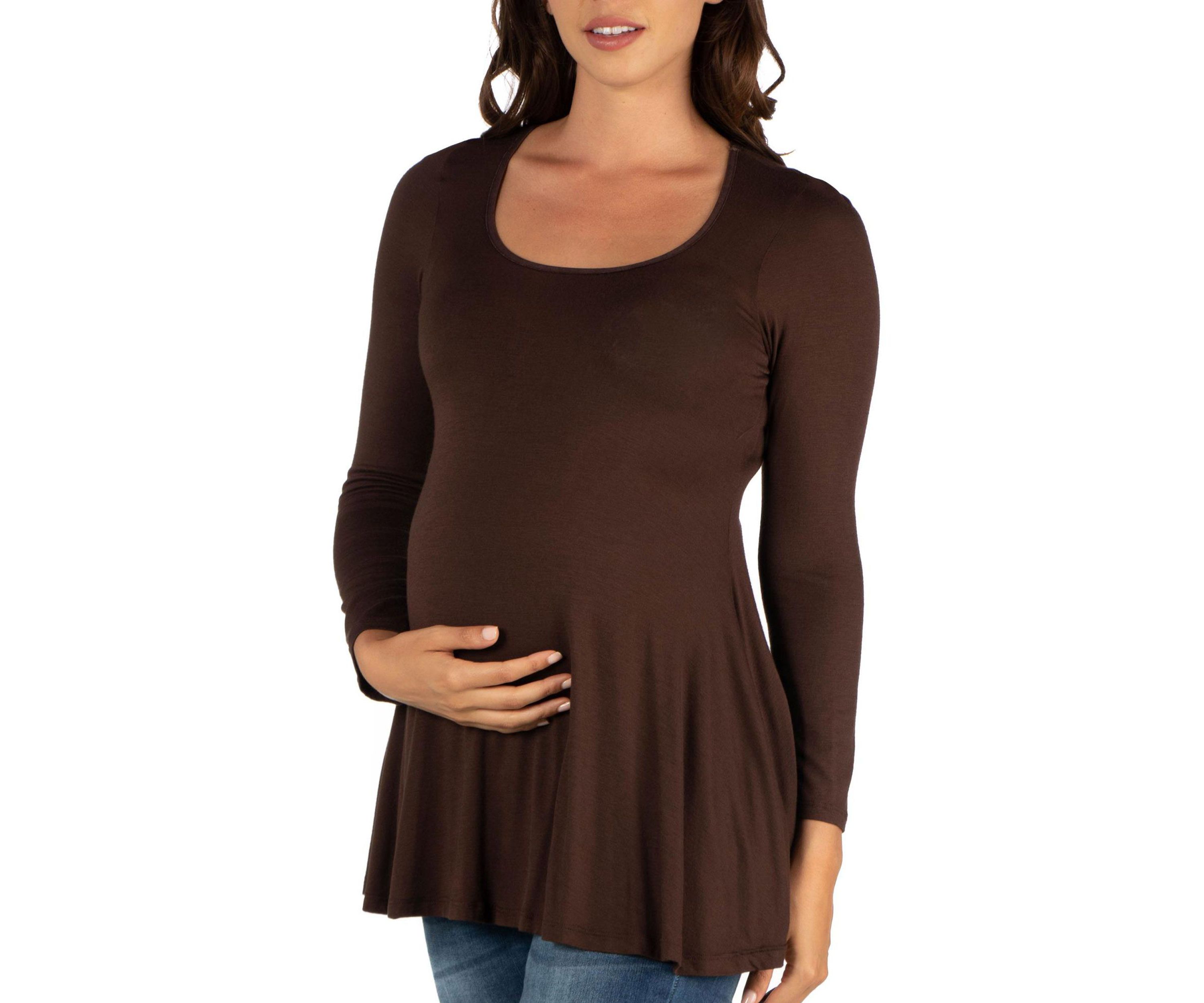 Long Sleeve Solid Color Swing Style Flared Maternity Tunic Top