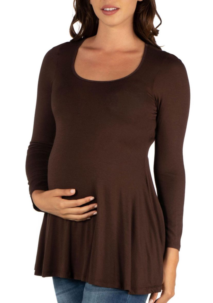 Long Sleeve Solid Color Swing Style Flared Maternity Tunic Top