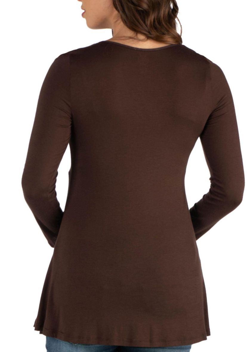 Long Sleeve Solid Color Swing Style Flared Maternity Tunic Top