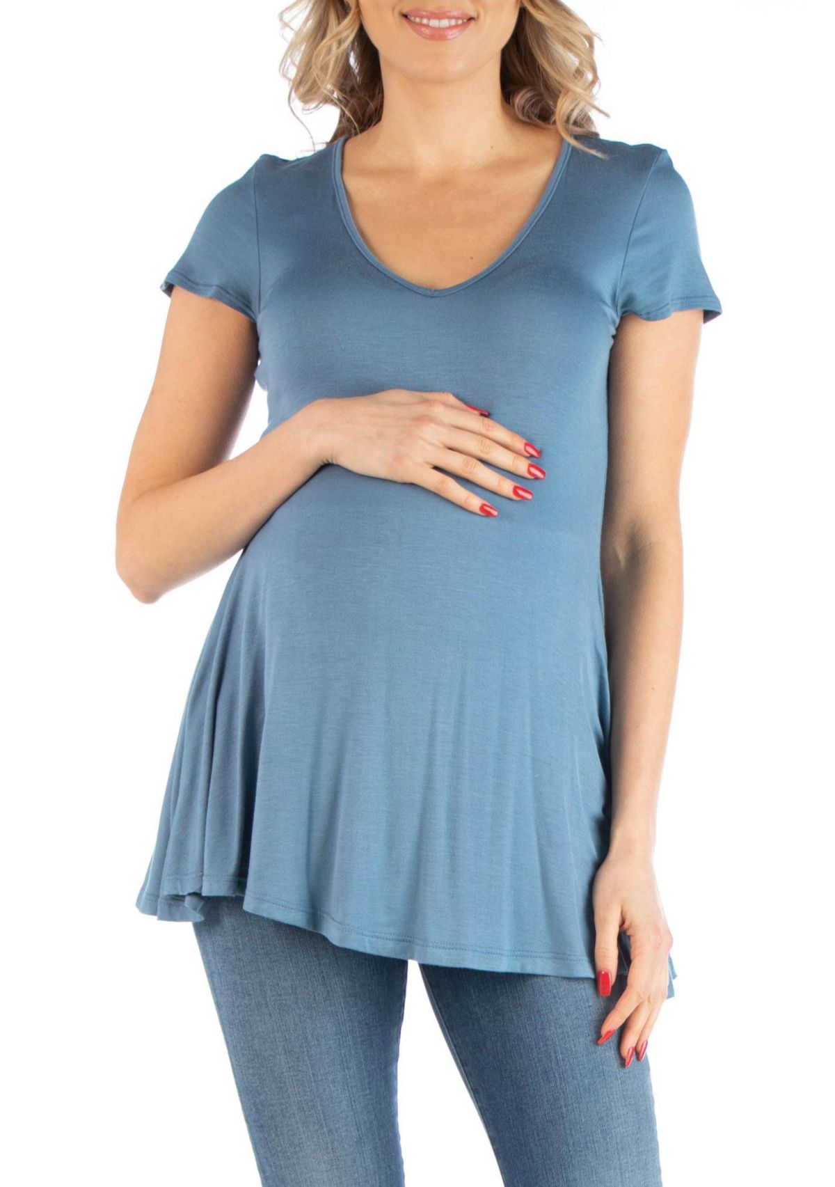 Cap Sleeve Maternity Tunic Top with Soft Flare Hem