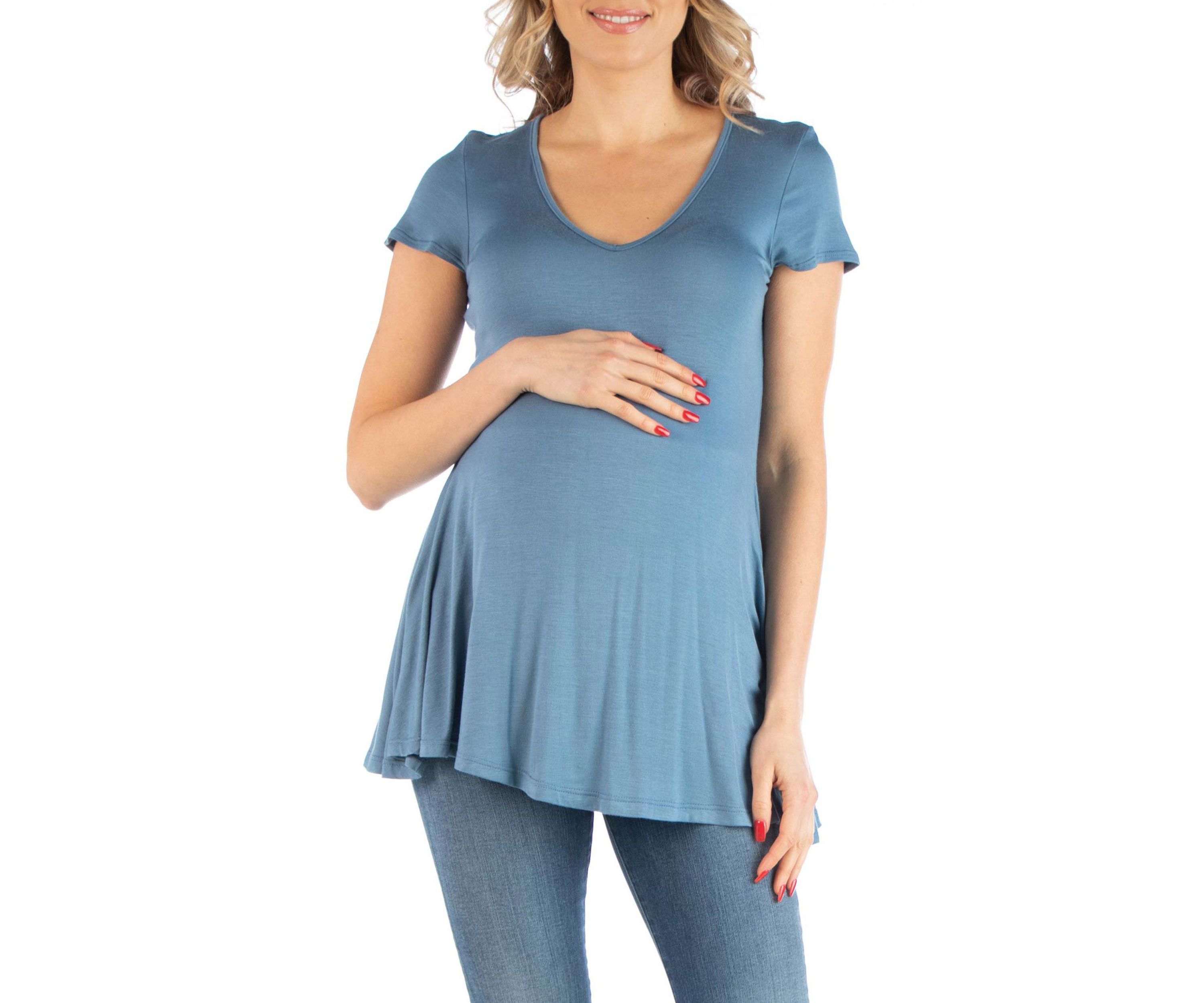 Cap Sleeve Maternity Tunic Top with Soft Flare Hem
