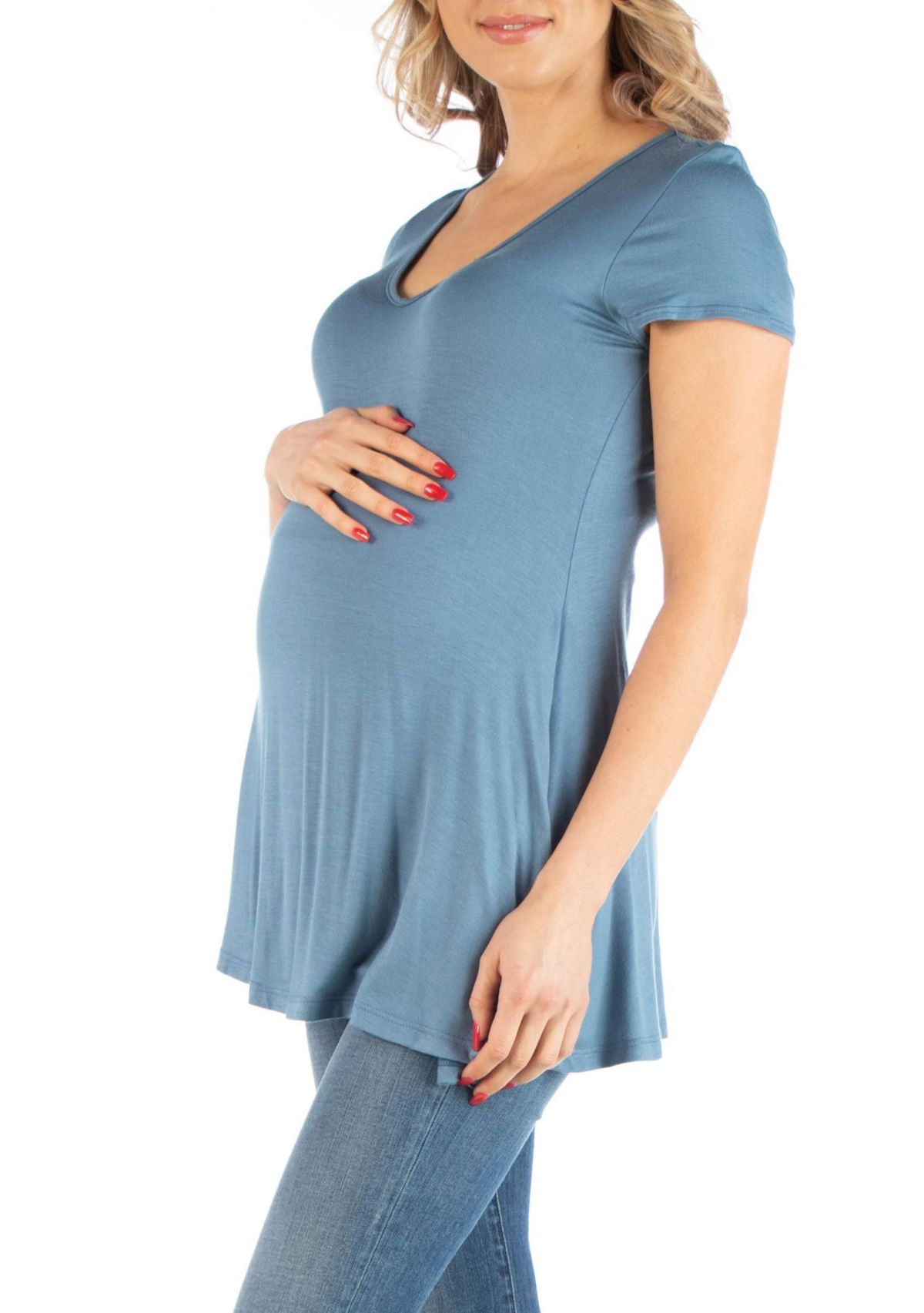 Cap Sleeve Maternity Tunic Top with Soft Flare Hem