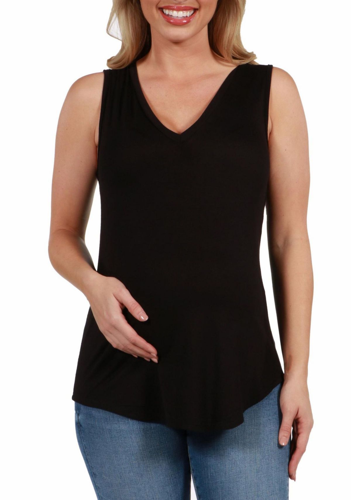 V Neck Maternity Tunic Tank Top with Round Hemline