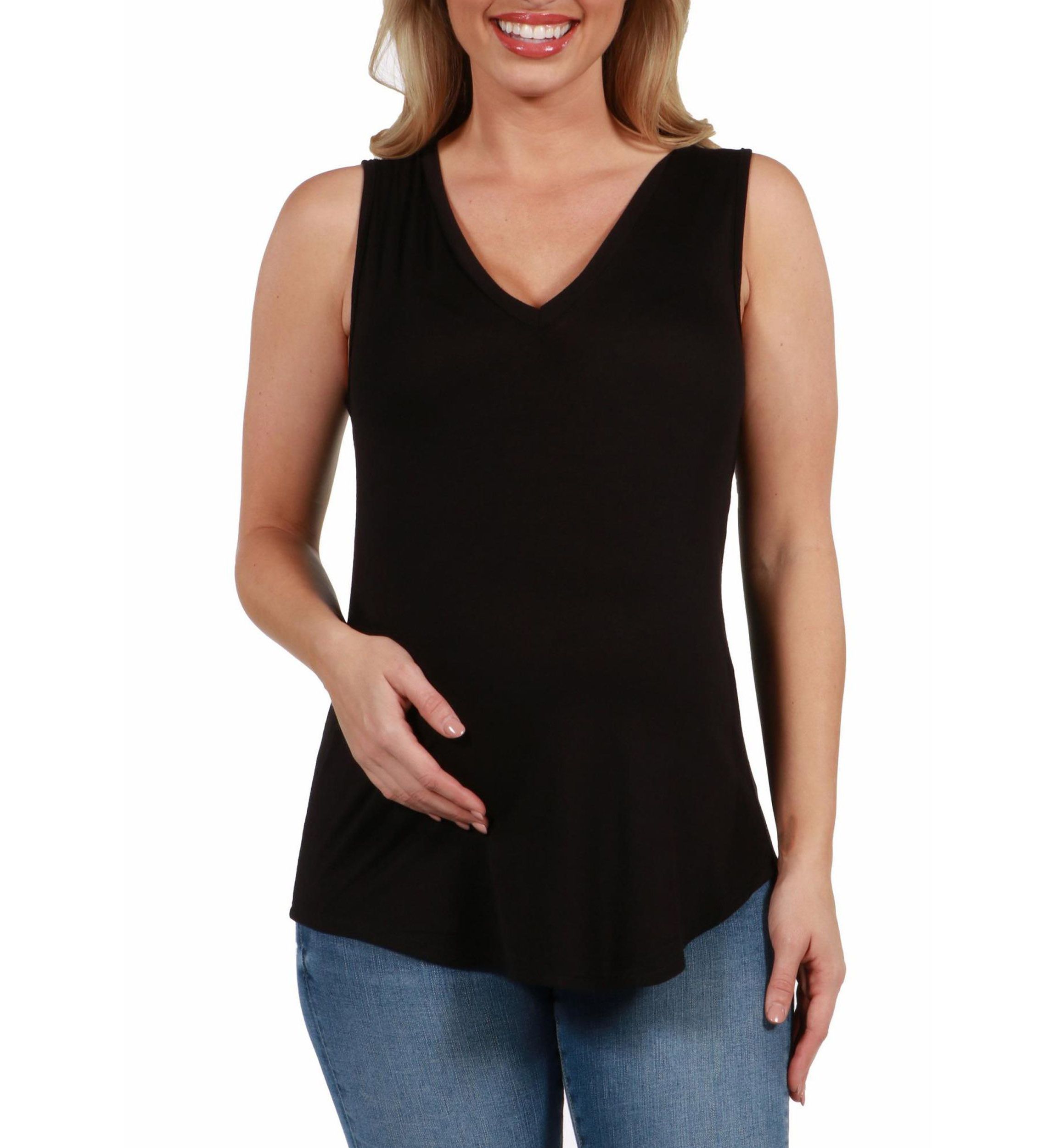V Neck Maternity Tunic Tank Top with Round Hemline