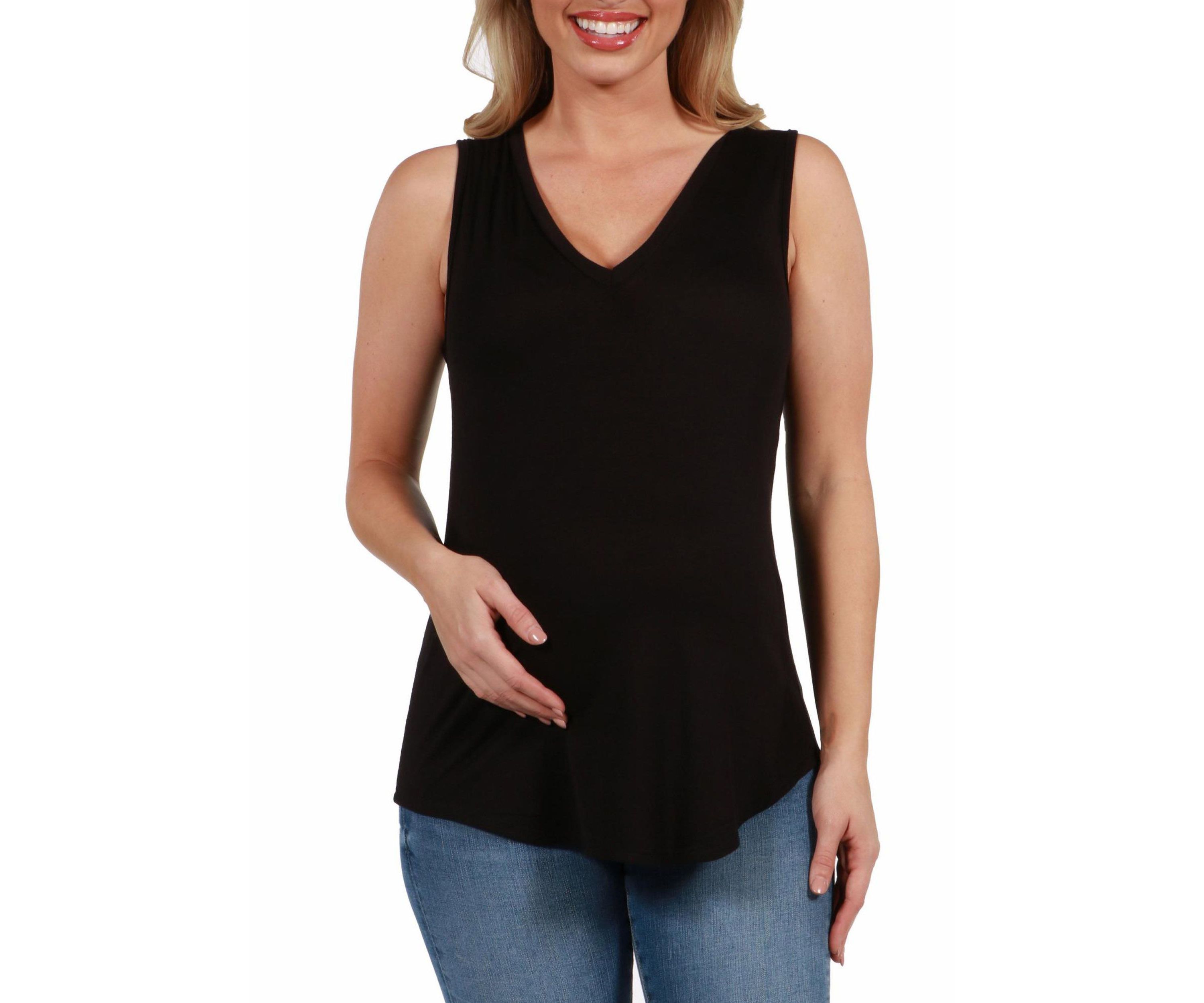 V Neck Maternity Tunic Tank Top with Round Hemline