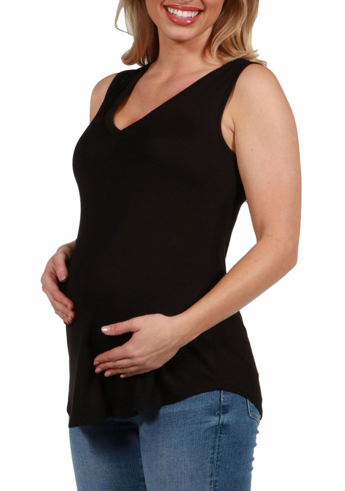 V Neck Maternity Tunic Tank Top with Round Hemline