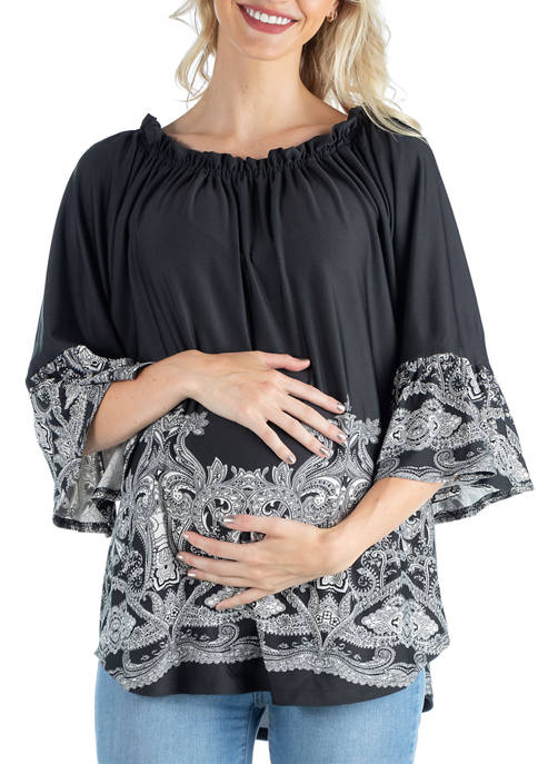 24seven Comfort Apparel Maternity Black Flare Sleeve Elastic