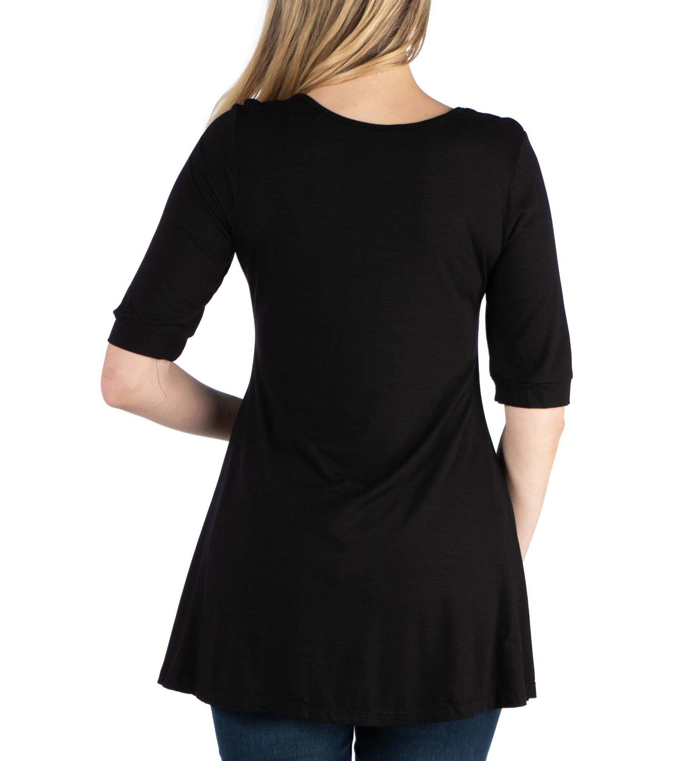 Quarter Sleeve Maternity Tunic Top with Button Detail