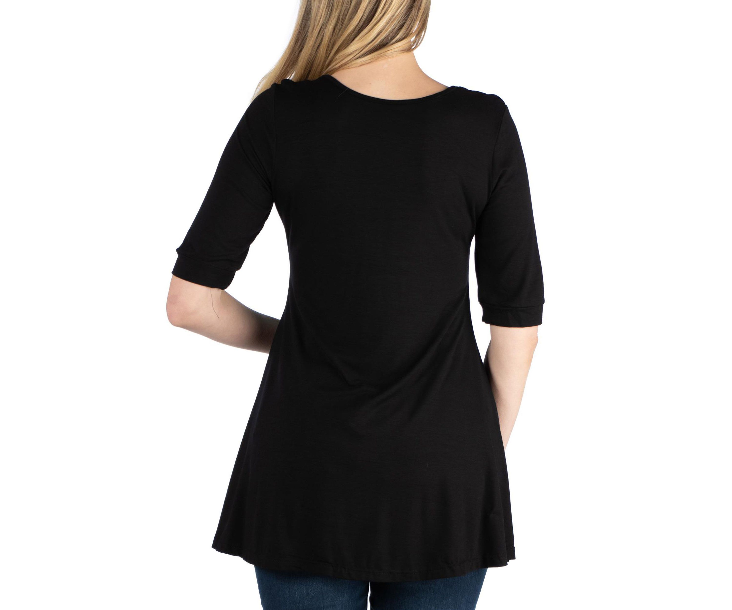 Quarter Sleeve Maternity Tunic Top with Button Detail