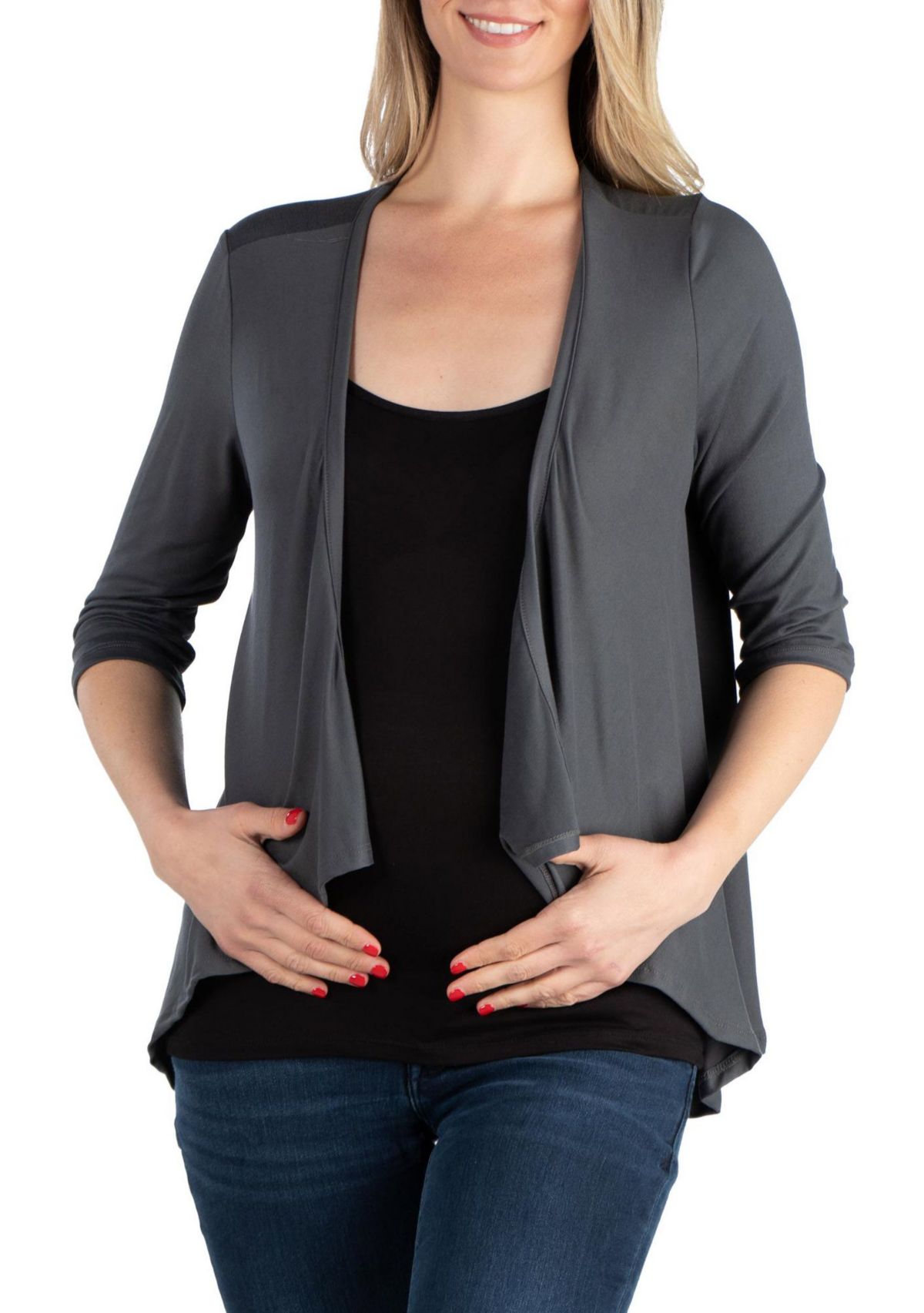 Elbow Length Sleeve Maternity Open Cardigan