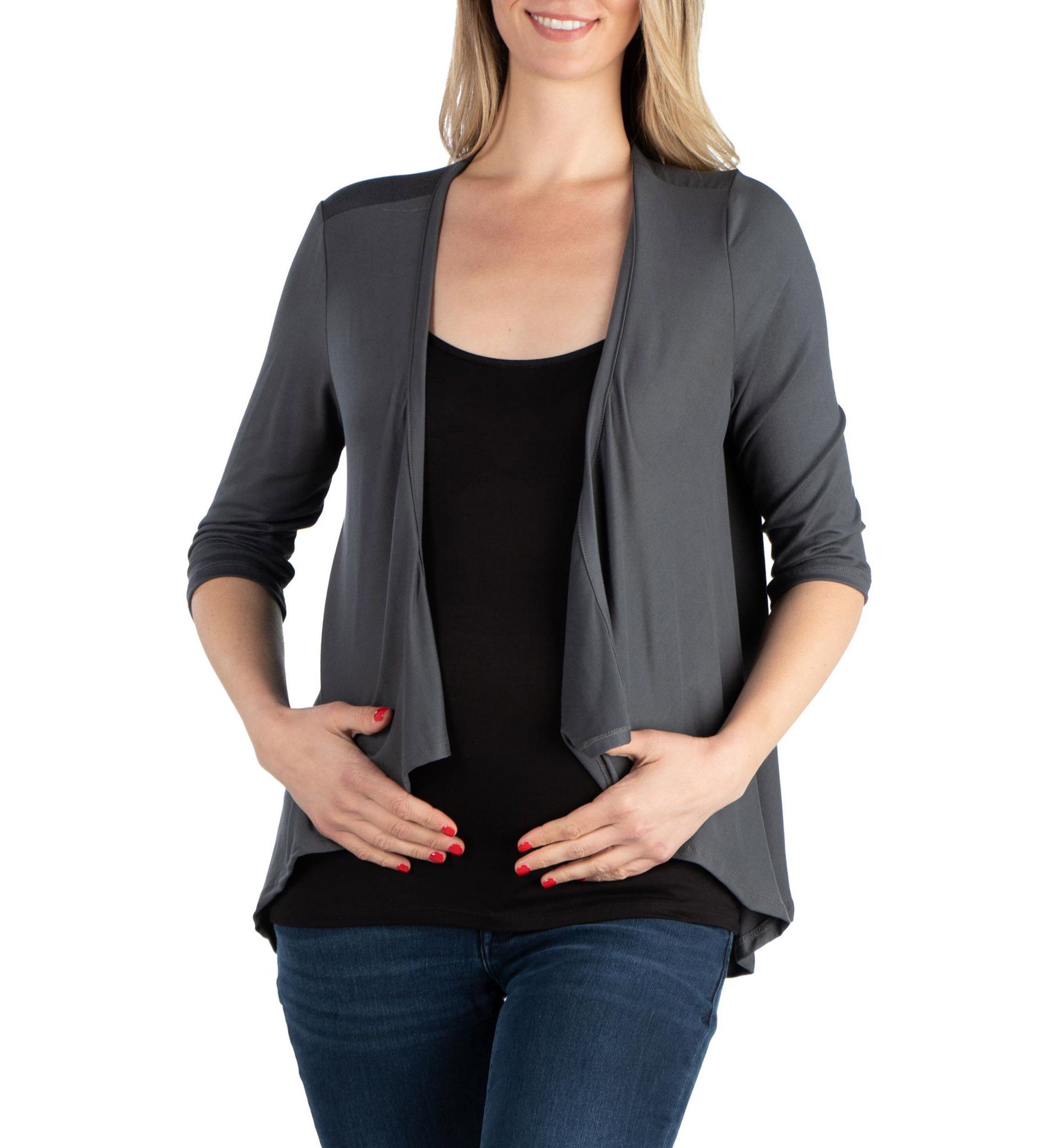 Elbow Length Sleeve Maternity Open Cardigan