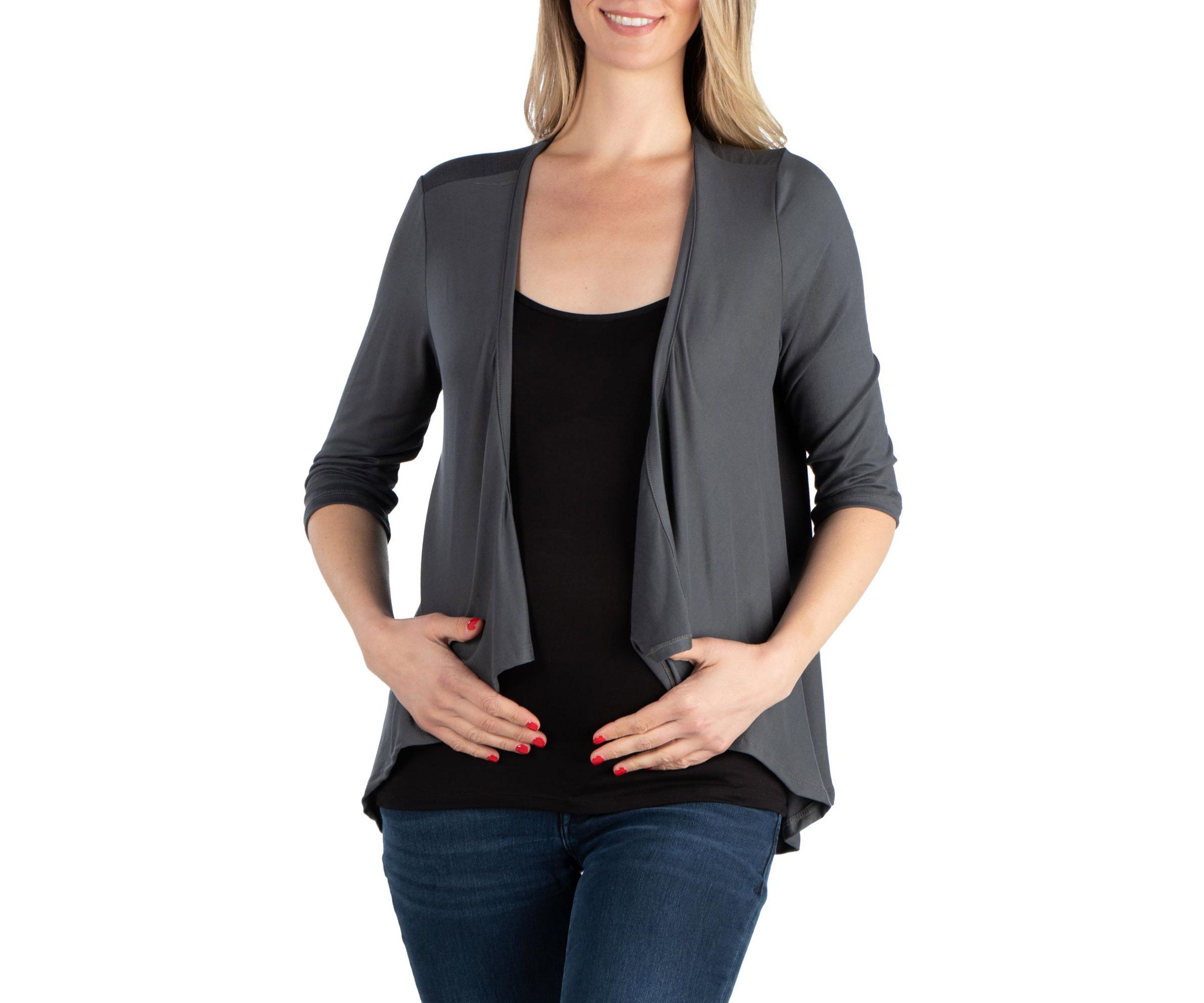 Elbow Length Sleeve Maternity Open Cardigan