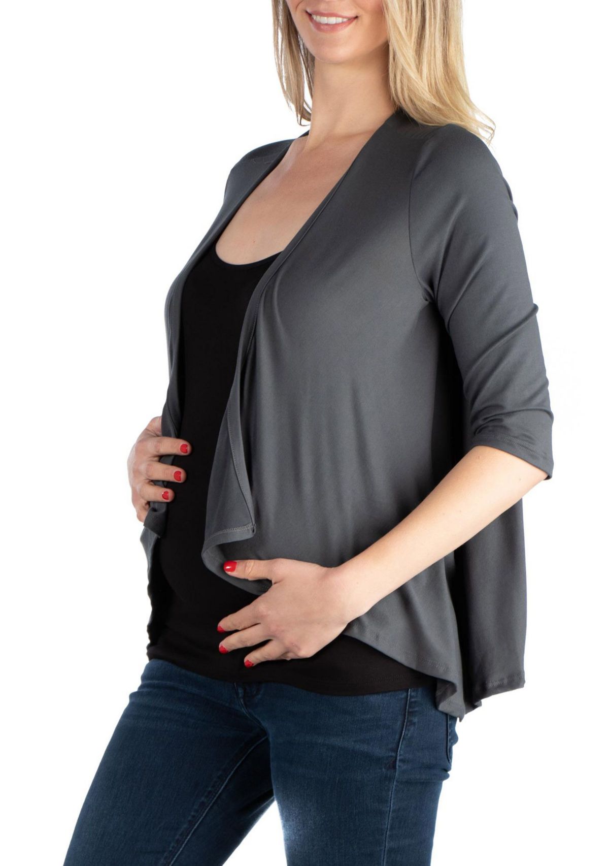Elbow Length Sleeve Maternity Open Cardigan