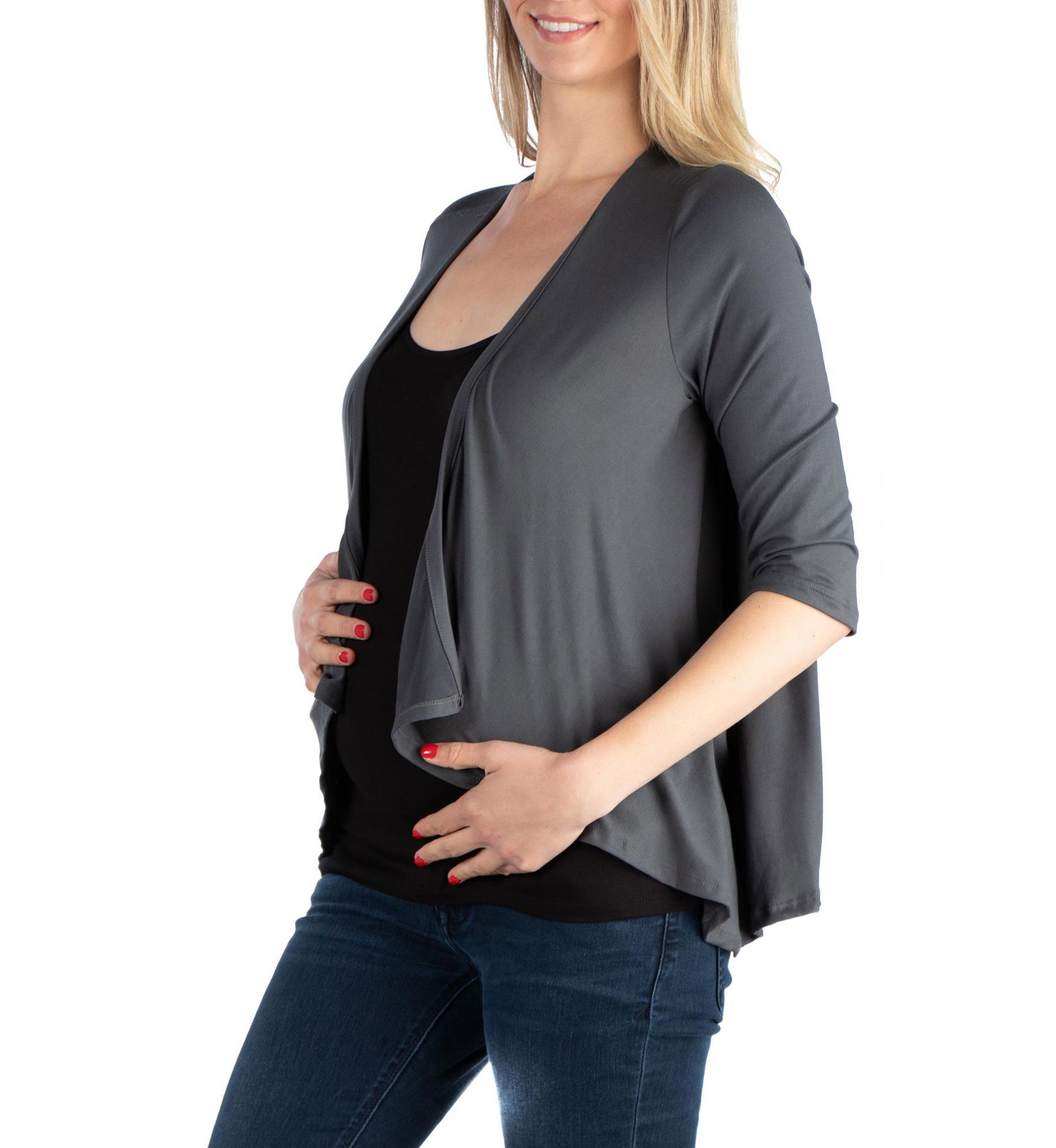 Elbow Length Sleeve Maternity Open Cardigan