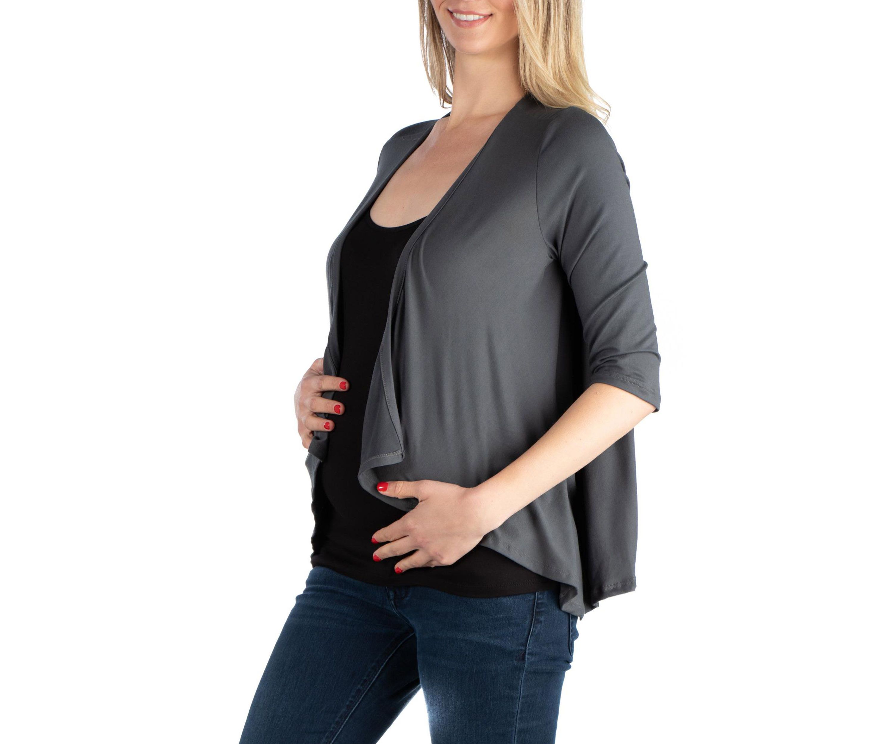 Elbow Length Sleeve Maternity Open Cardigan