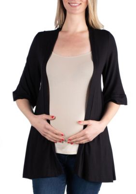 Open Front Elbow Length Sleeve Maternity Cardigan