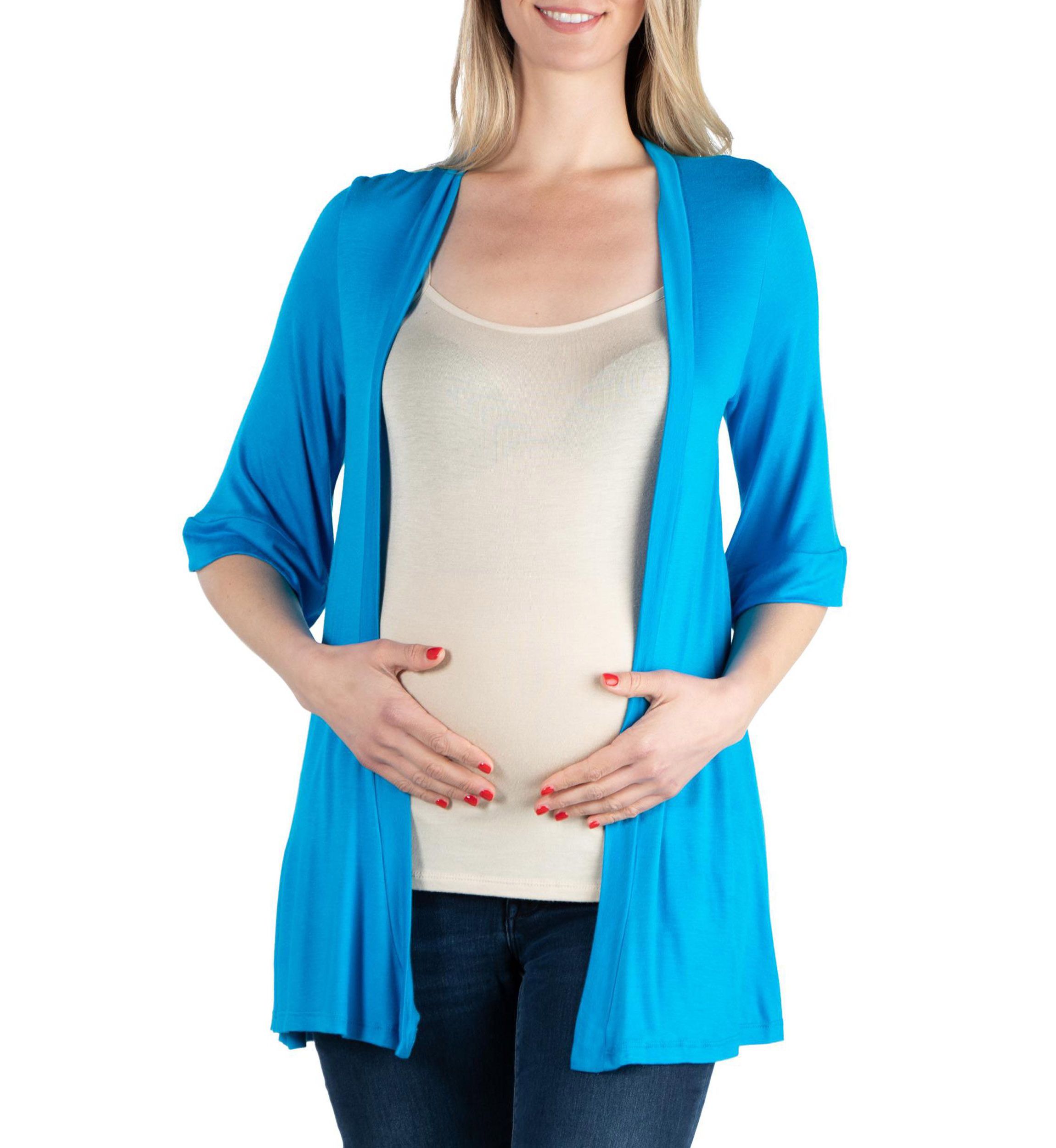 Open Front Elbow Length Sleeve Maternity Cardigan