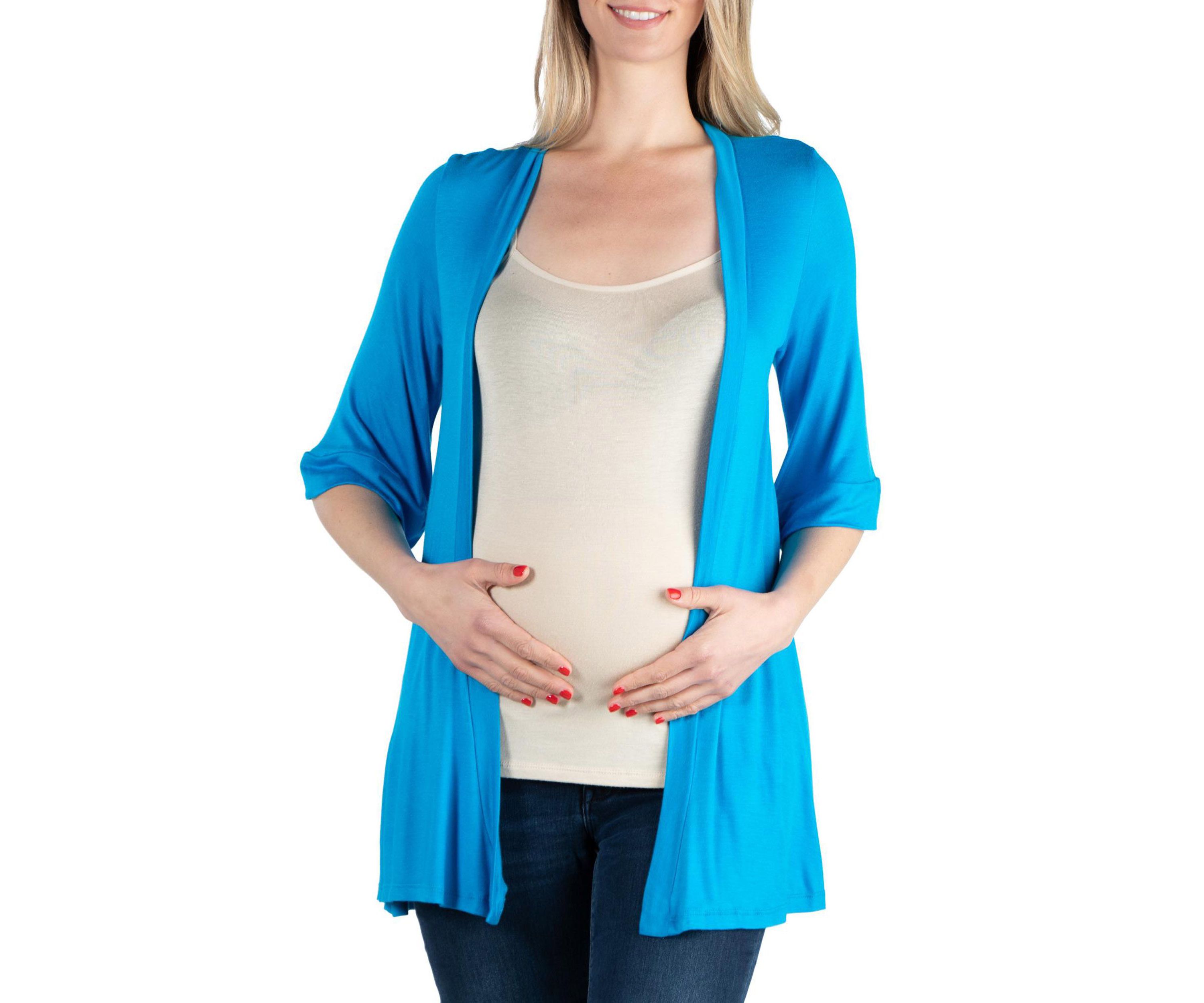 Open Front Elbow Length Sleeve Maternity Cardigan
