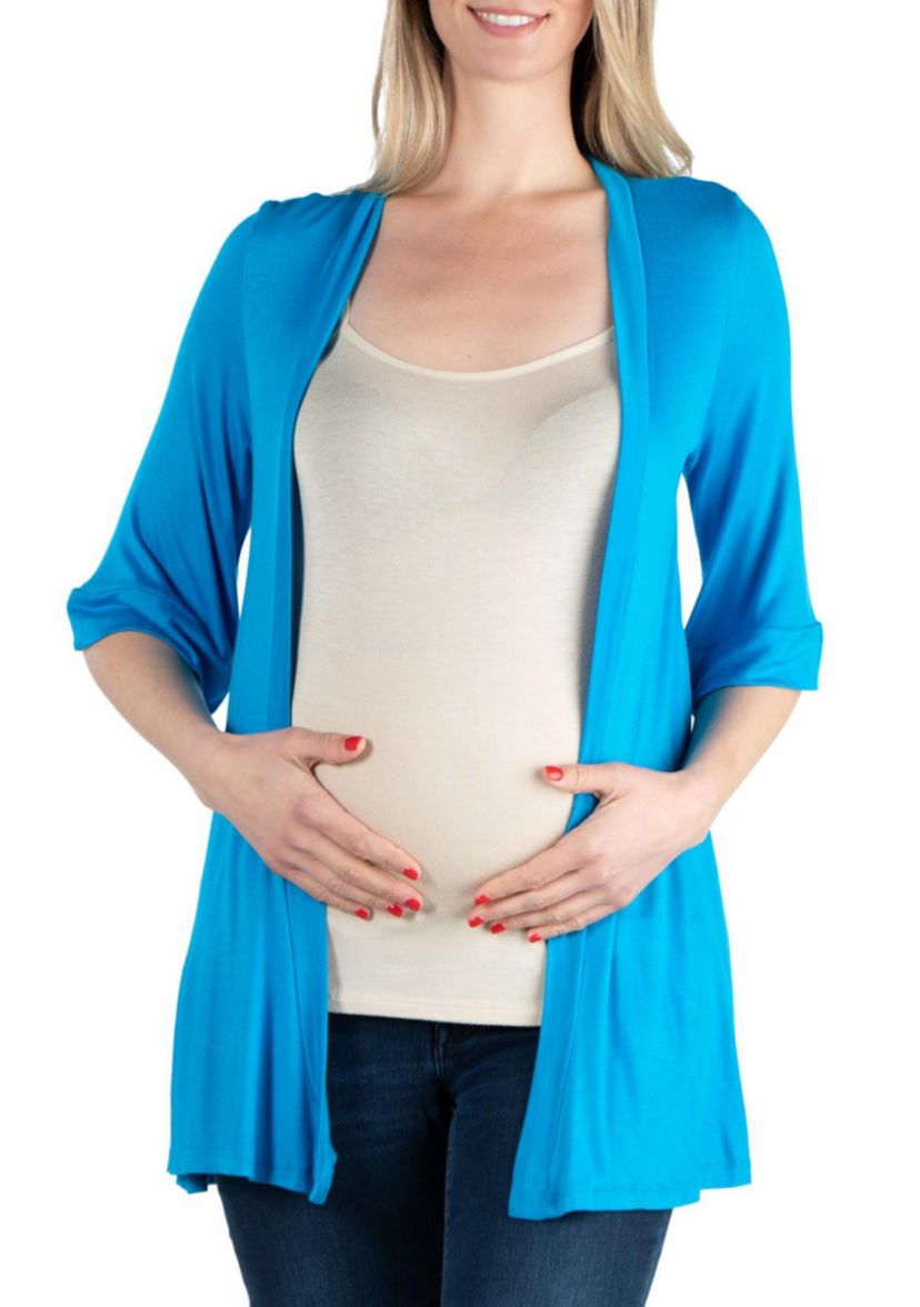 Open Front Elbow Length Sleeve Maternity Cardigan