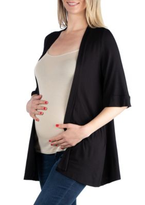 Open Front Elbow Length Sleeve Maternity Cardigan